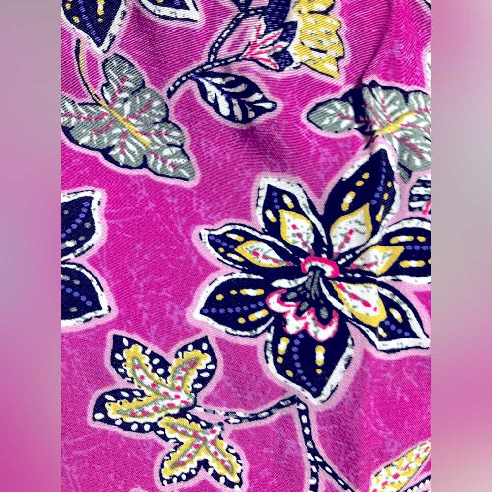 Loft Floral Midi Ruffle, Halter Dress/Magenta & Black Hibiscus/Size 8 - Picture 8 of 8